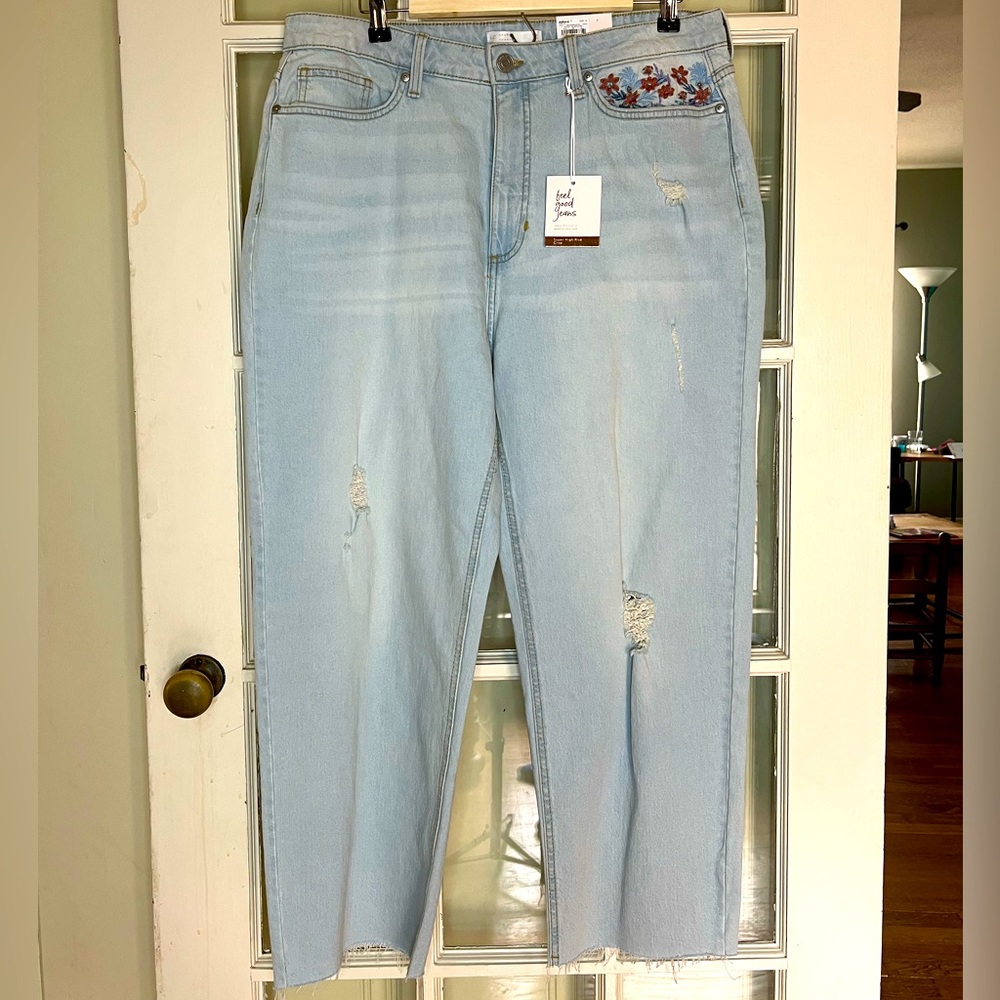 Lauren Conrad Embroidered, Distressed Jeans - 16